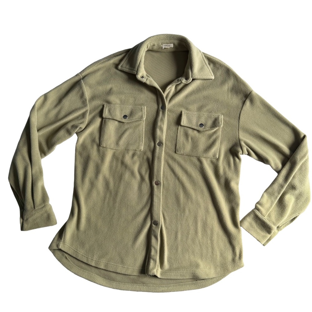 Bittersweet Women's Olive Green Button-Front Fleece Shirt Jacket Cozy Sweater